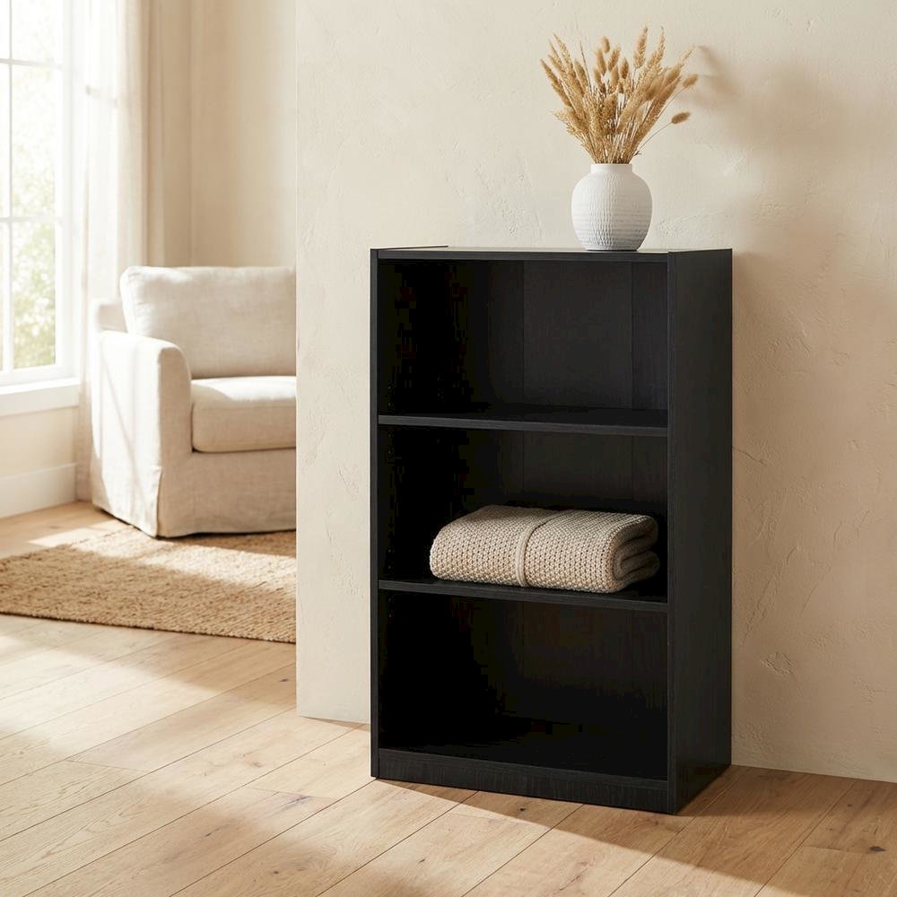 3-Shelf Bookcase with Sturdy Engineered Wood Frame and Spacious Shelves