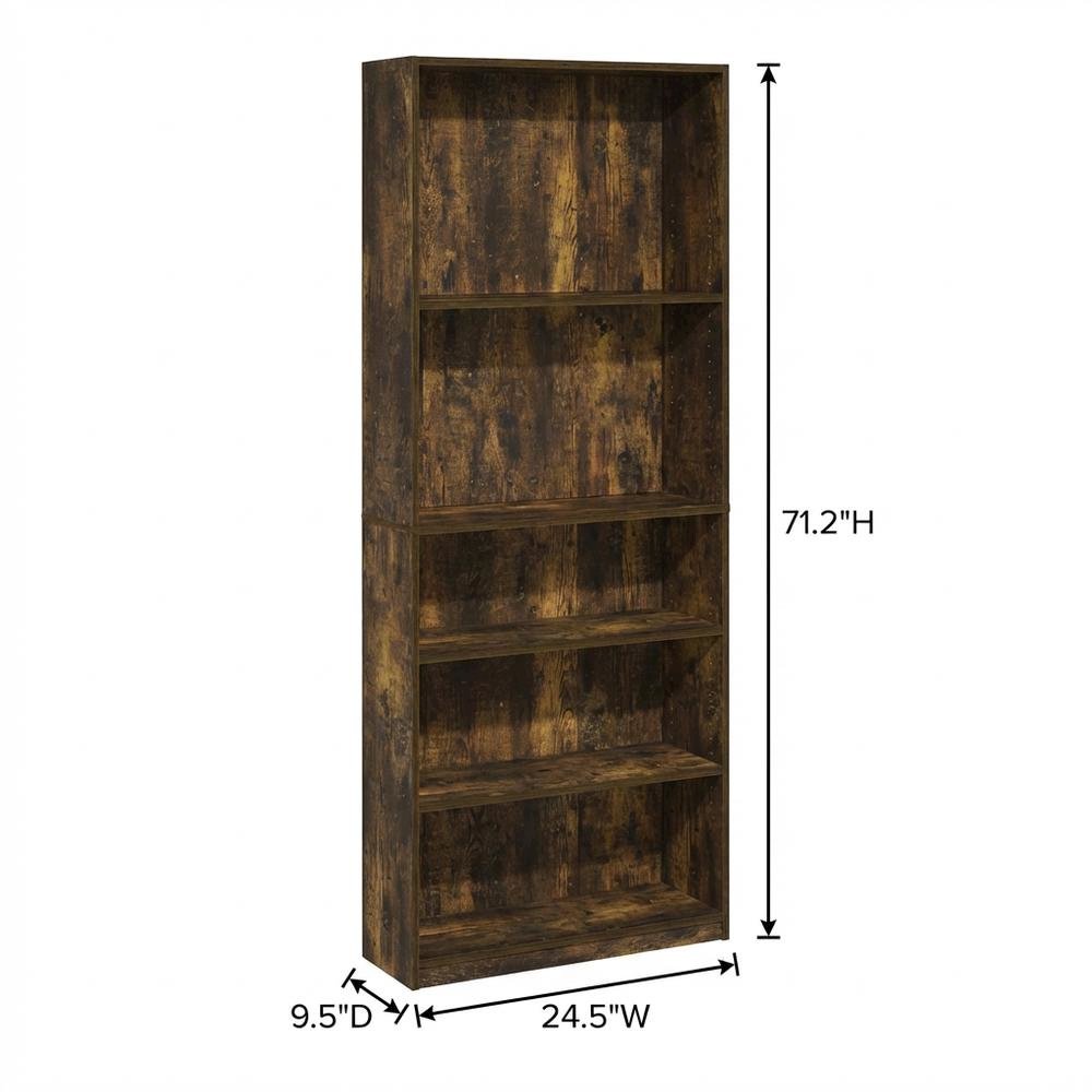 5-Shelf Bookcase with Sturdy Engineered Wood Construction, Living Room Storage