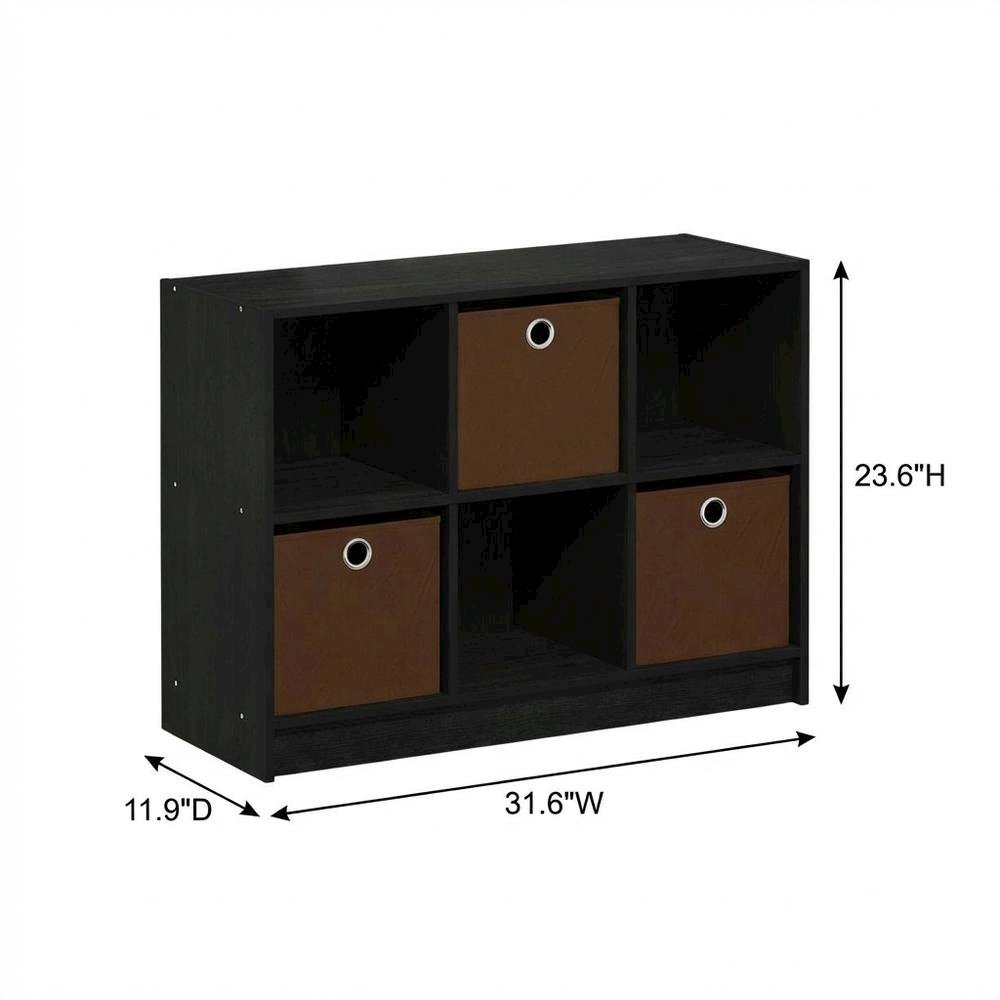 3x2 Engineered Wood Bookcase with Bins in Medium Brown for Organized Storage
