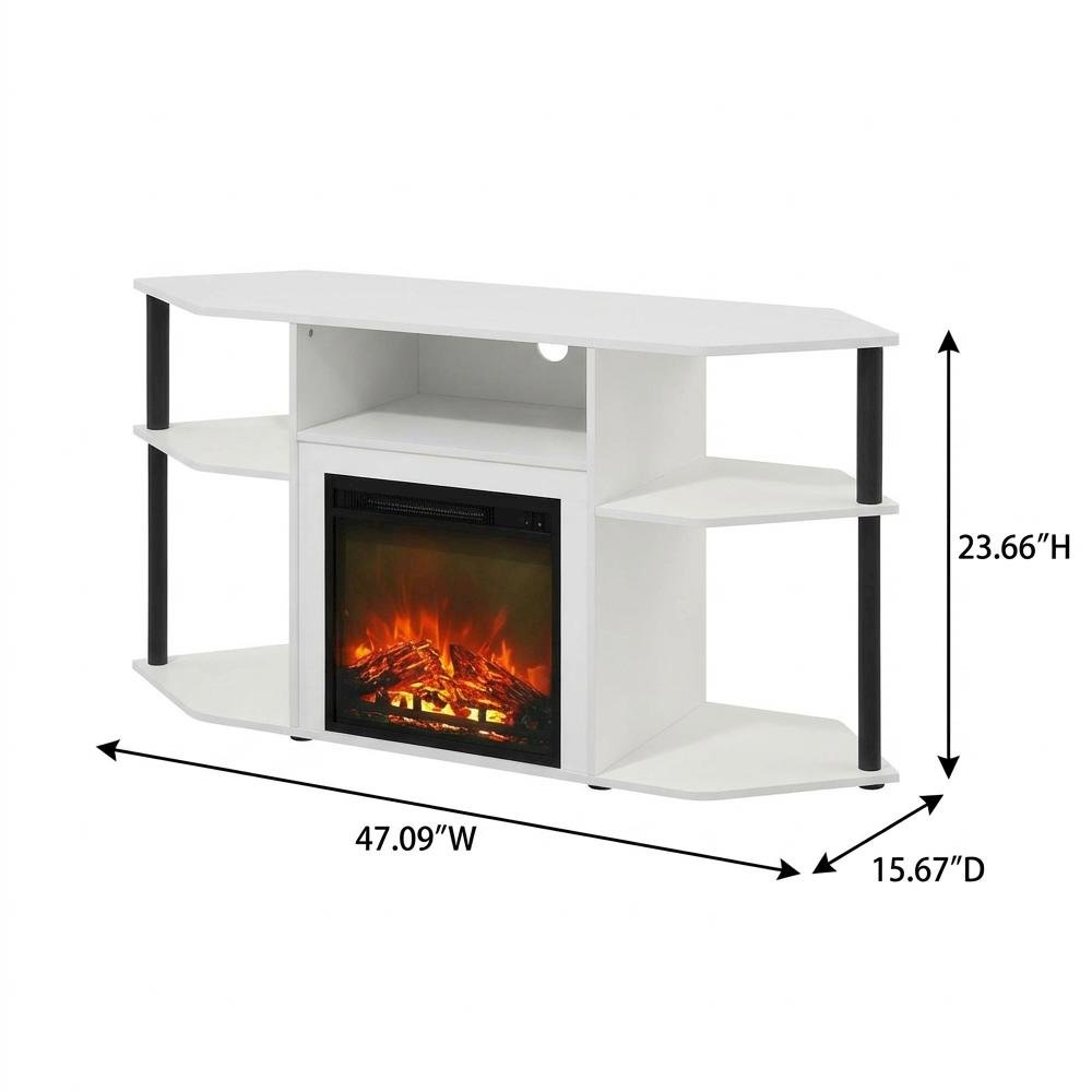 Open storage corner fireplace TV stand, 55-inch screens, Engineered Wood