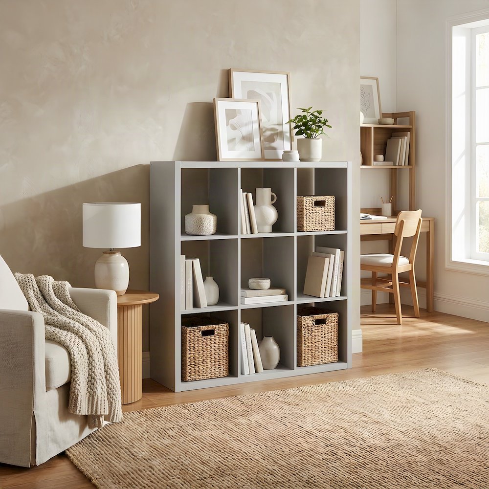 Engineered Wood 9-Cube Storage Organizer and Open-Back Bookcase Shelving