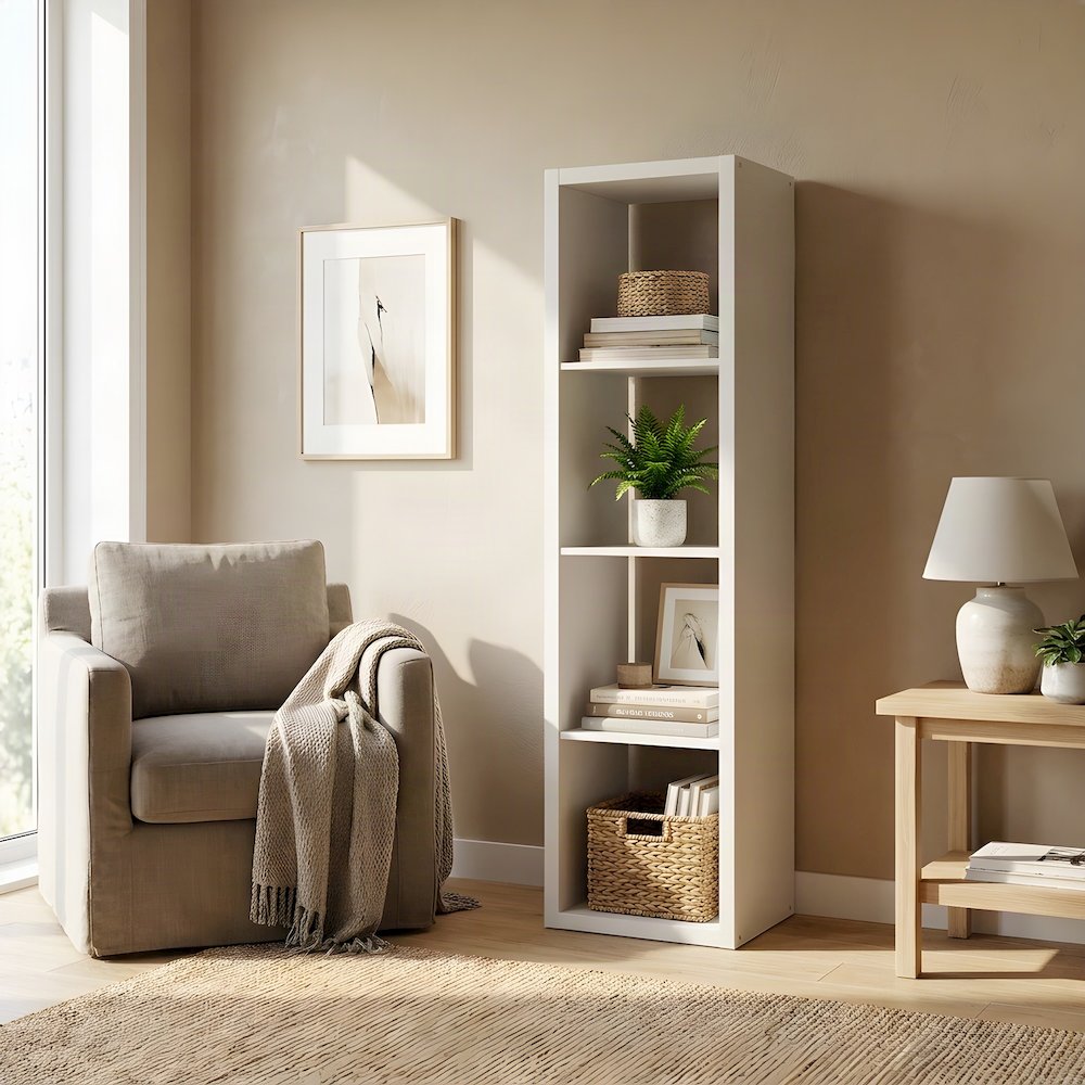 Engineered Wood Freestanding 4-Cube Open-Back Vertical Storage Organizer Cabinet