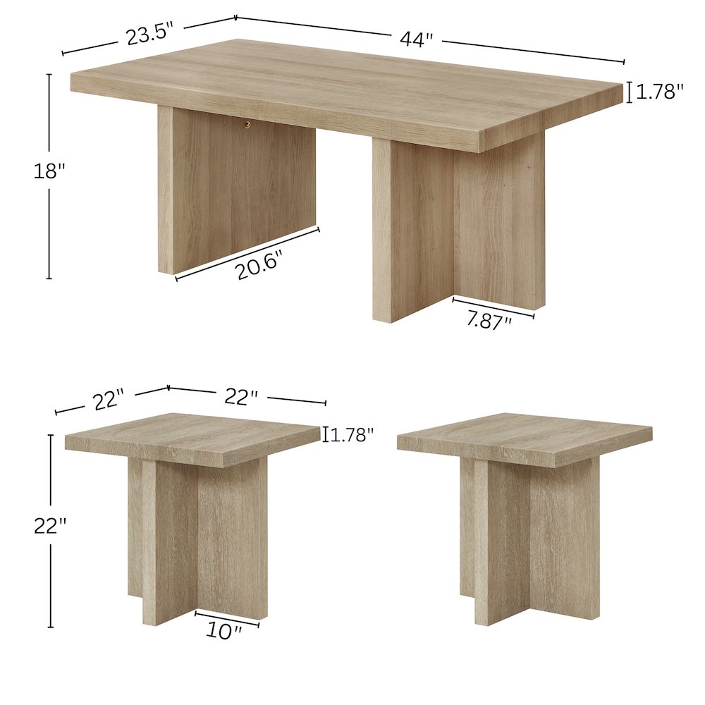 Mchome 3-Piece Coffee Table Set, Coffee Table and Two End Tables, Oak Finish