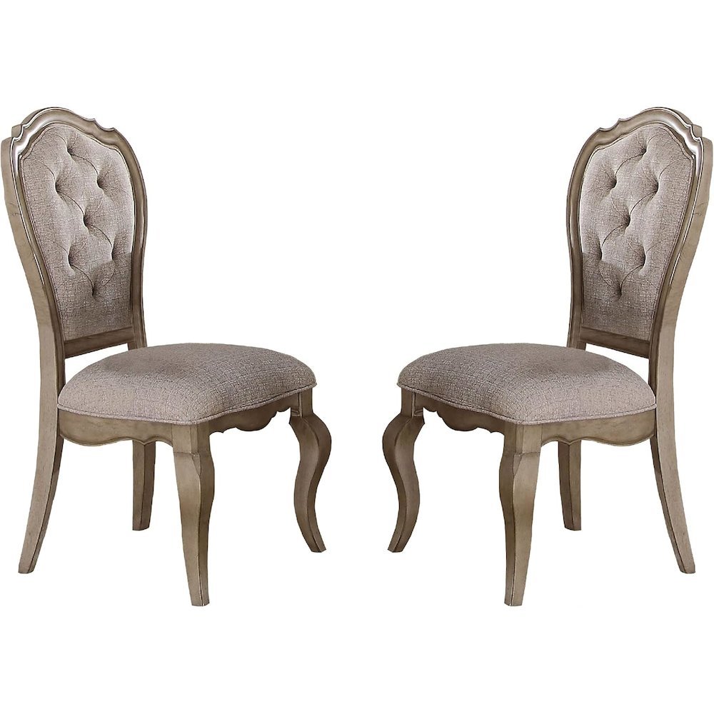 Fabric Dining Chairs with Wood Veneer Frame, Beige Fabric & Antique Taupe, Set of 2