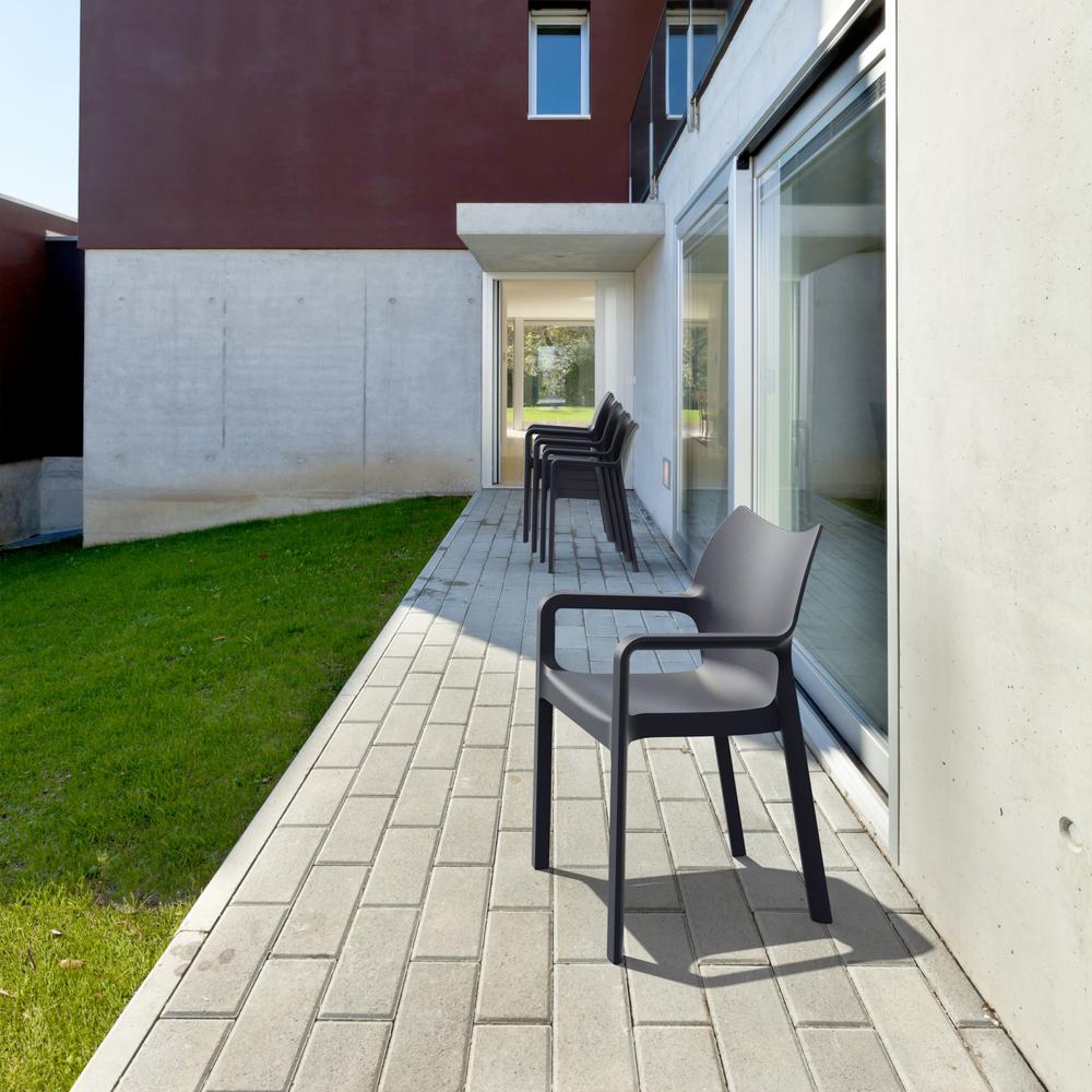 Resin Outdoor Dining Arm Chair, Set of 2, Dark Gray, Belen Kox