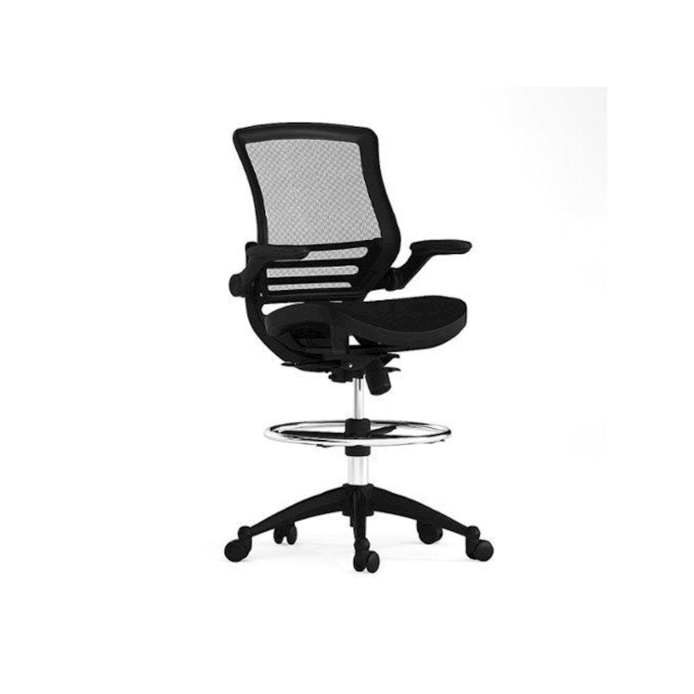 Mid-Back Transparent Black Mesh Drafting Chair with Black Frame and Flip-Up Arms