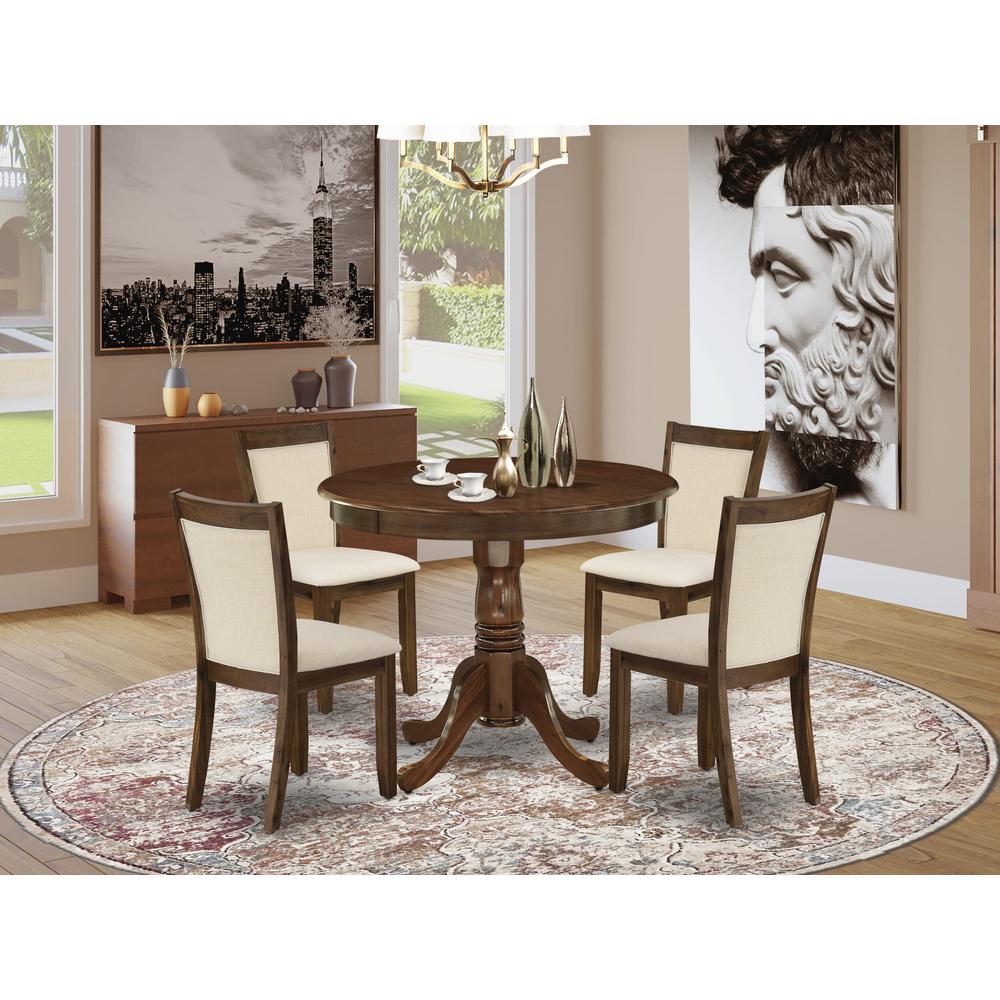 5 Pc Dining Set Includes a Round Wooden Table and 4 Parson Chairs