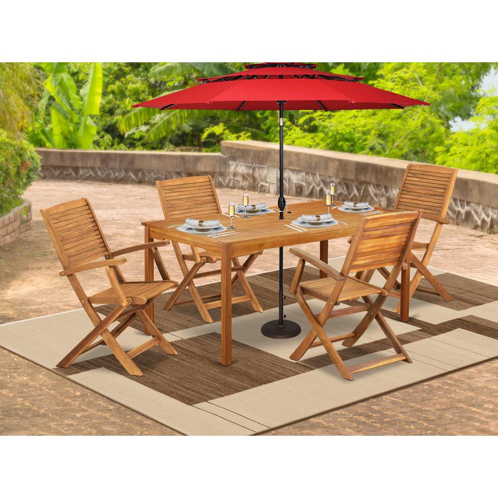 5 Piece Patio Dining Set Contains a Rectangle Acacia Wood Table