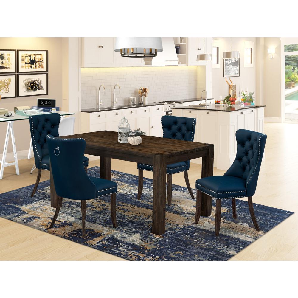 5 Piece Modern Dining Set Contains a Rectangle Rustic Wood Kitchen Table