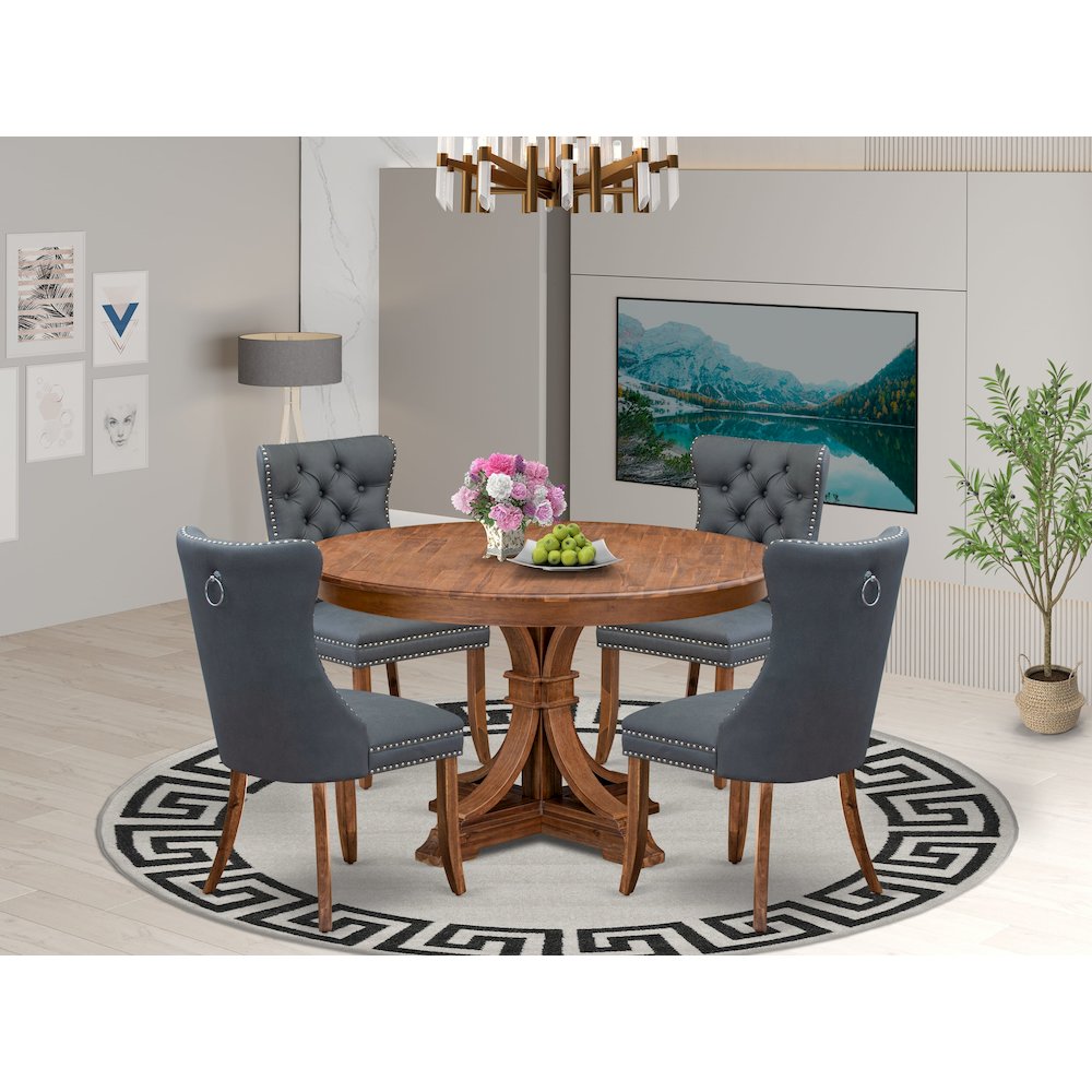 5-Piece Dining Table Set Of A Kitchen Table, 4 Platinum Gray Dining Room Chairs