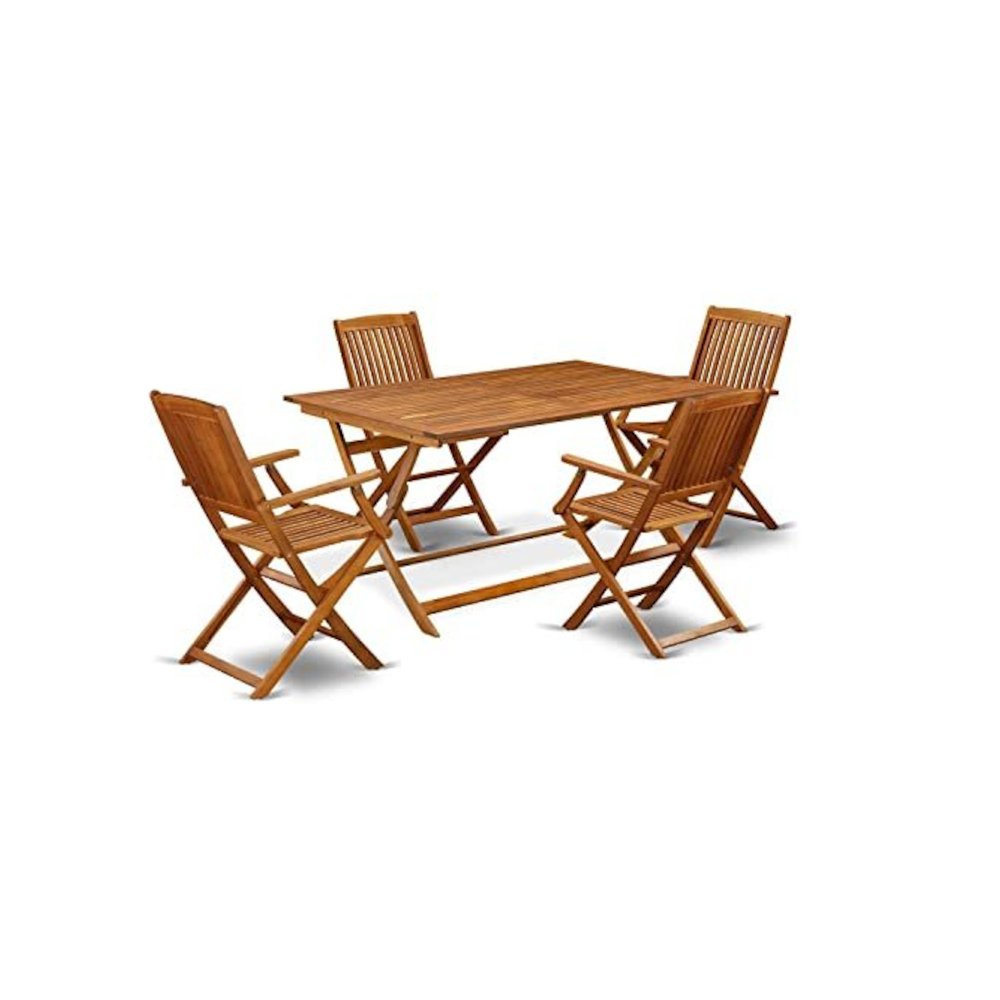 AECM5CANA - 5 Piece Modern Folding Table Set - An Exquisite Dining Table with 4 Outdoor Dining ArmChairs- Natural Oil Finish