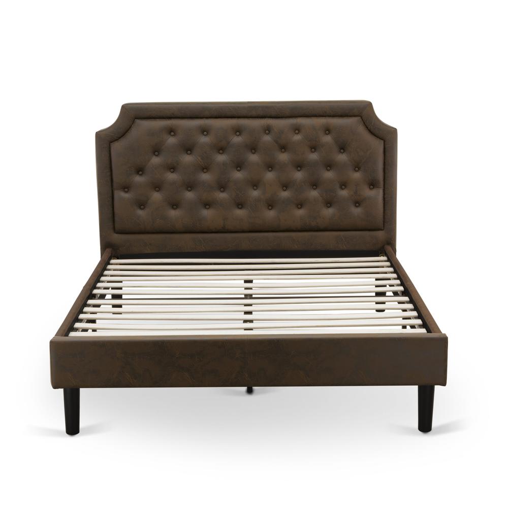 GB25Q-1DE07 2-Piece Platform Queen Bed Set with Bed and 1 Distressed Jacobean Nightstand - Dark Brown Faux Leather and Black Legs