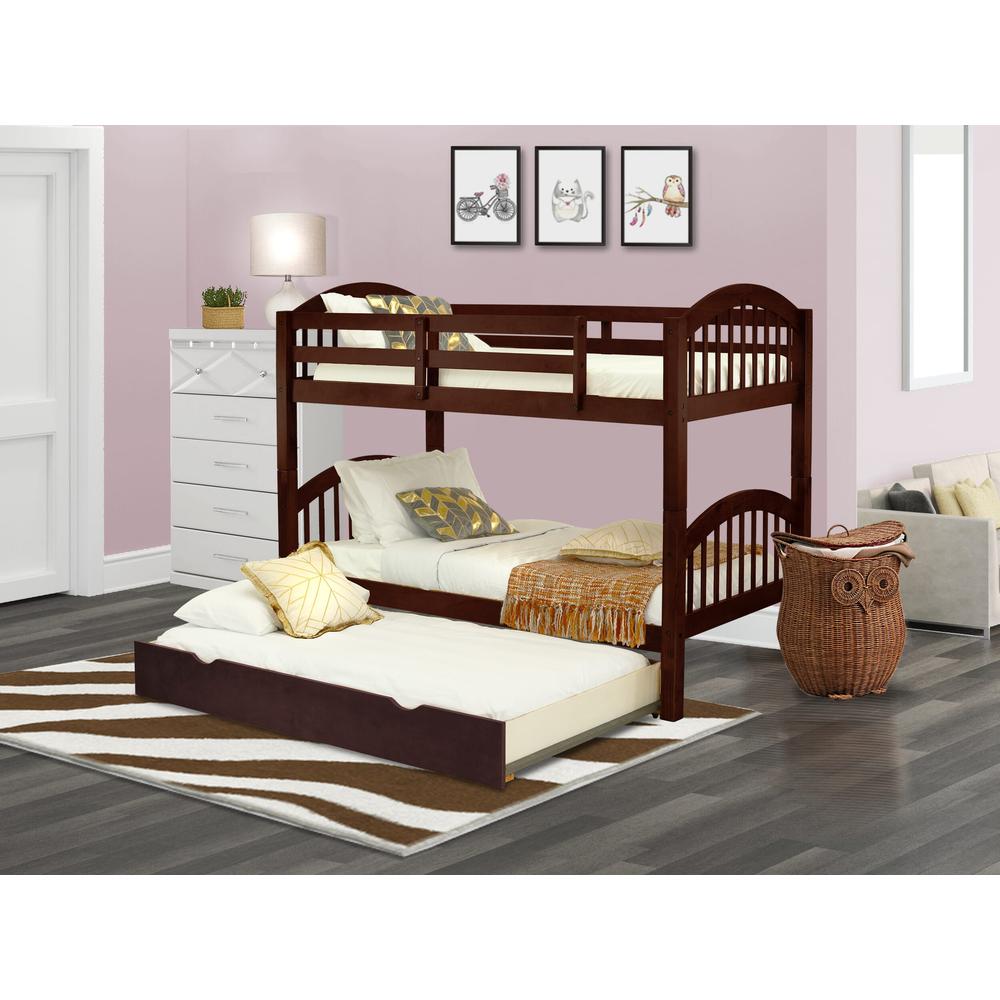Verona Twin Bunk Bed in Java Finish with Convertible Trundle & Drawer