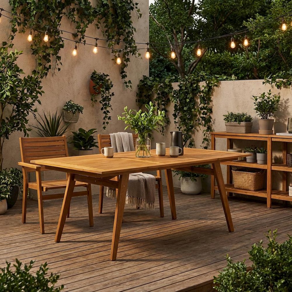 Oil-Finish 9-Piece Patio Table Set with Weatherproof Wood, Durable Construction