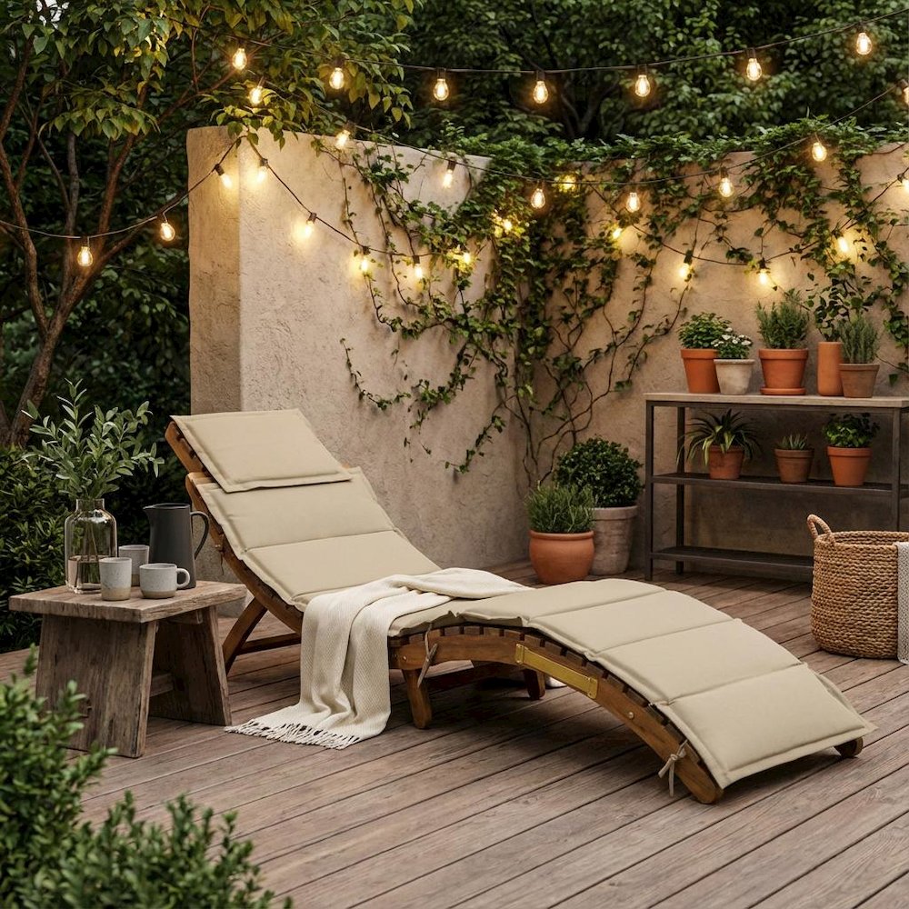 Oil-Treated Outdoor Lounge Chair with Weatherproof Wood and Comfortable Seating