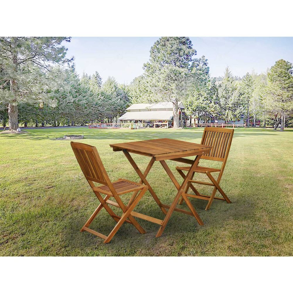 SECM3CWNA 3-Piece Outdoor Dining Set Contains a Wooden Folding Dining Table and 2 Camping Side Chairs - Natural Oil Finish