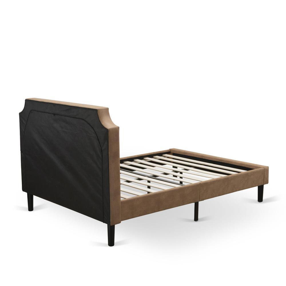 GB28F-1VL07 2-Piece Platform Bedroom set with Full Bed and Distressed Jacobean Night Stand - Brown Faux Leather and Black Legs