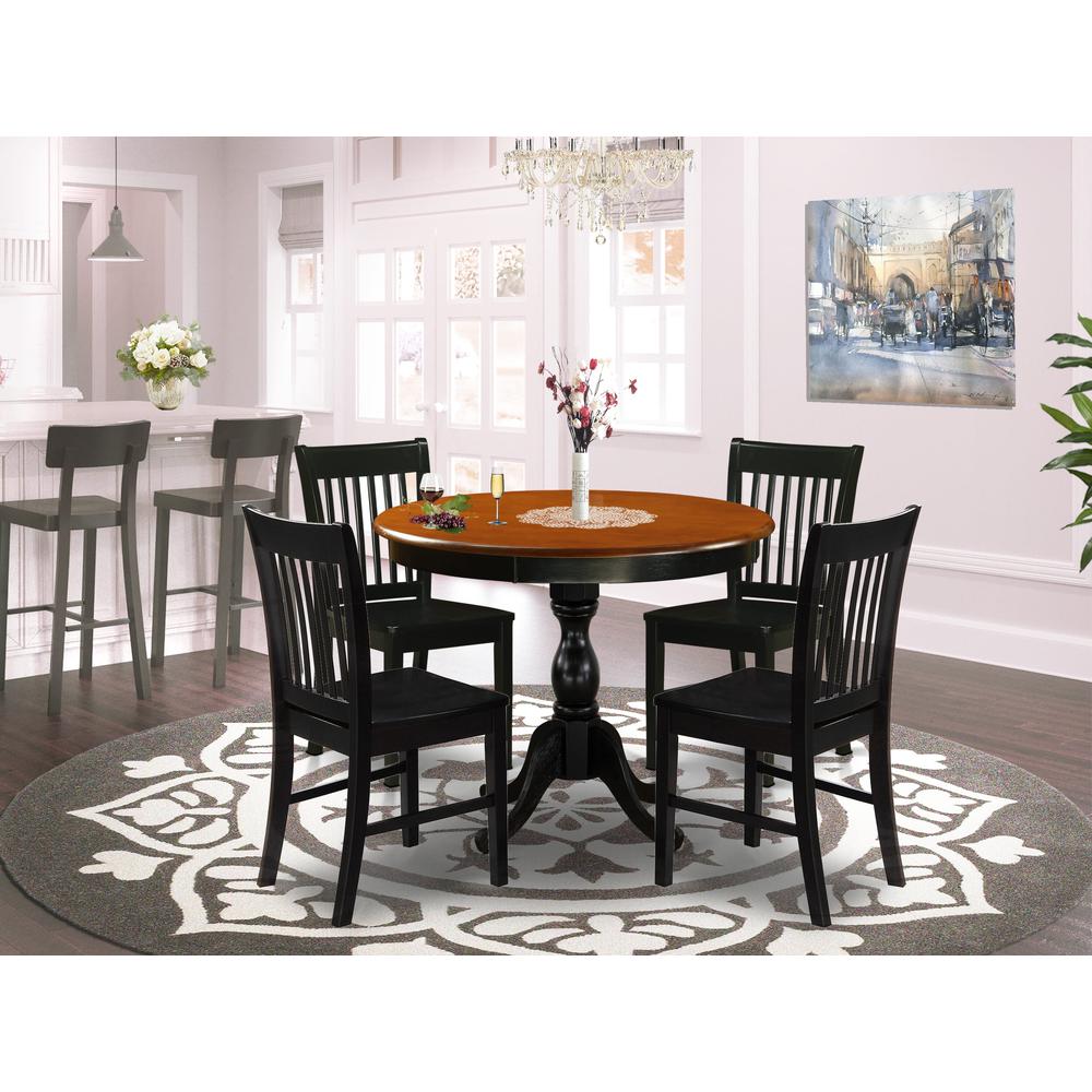 East West Furniture 5-Piece Dinning Table Set Consists of a Dining Table and 4 Wood Kitchen Chairs with Slatted Back - Black Finish