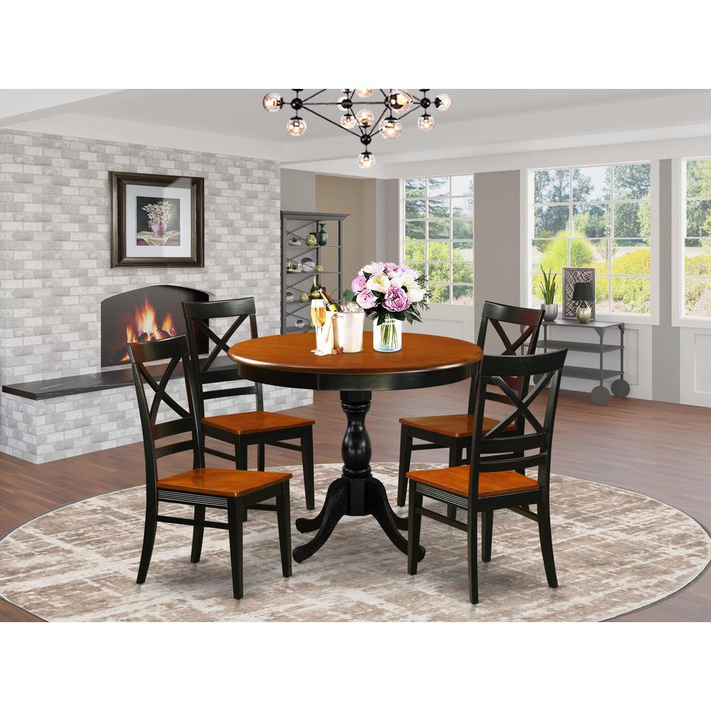 East West Furniture 5-Piece Kitchen Table Set Contains a Kitchen Table and 4 Wooden Chairs with X Back - Black Finish