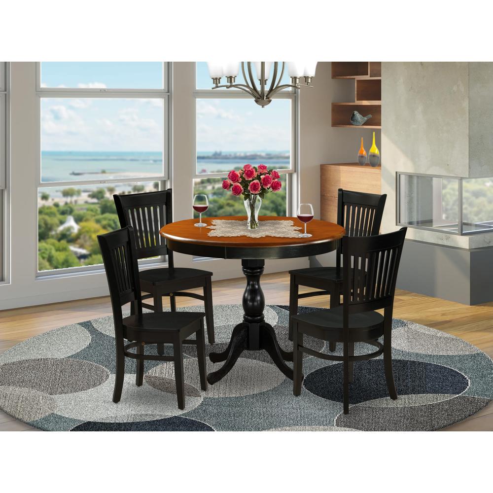 East West Furniture 5-Piece Dining Table Set Consist of Kitchen Table and 4 Mid Century Chairs with Slatted Back - Black Finish