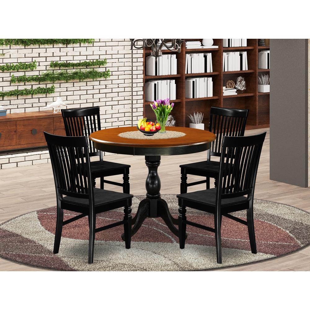 East West Furniture 5-Piece Dining Room Table Set Contains a Modern Kitchen Table and 4 Dining Chairs with Slatted Back - Black Finish