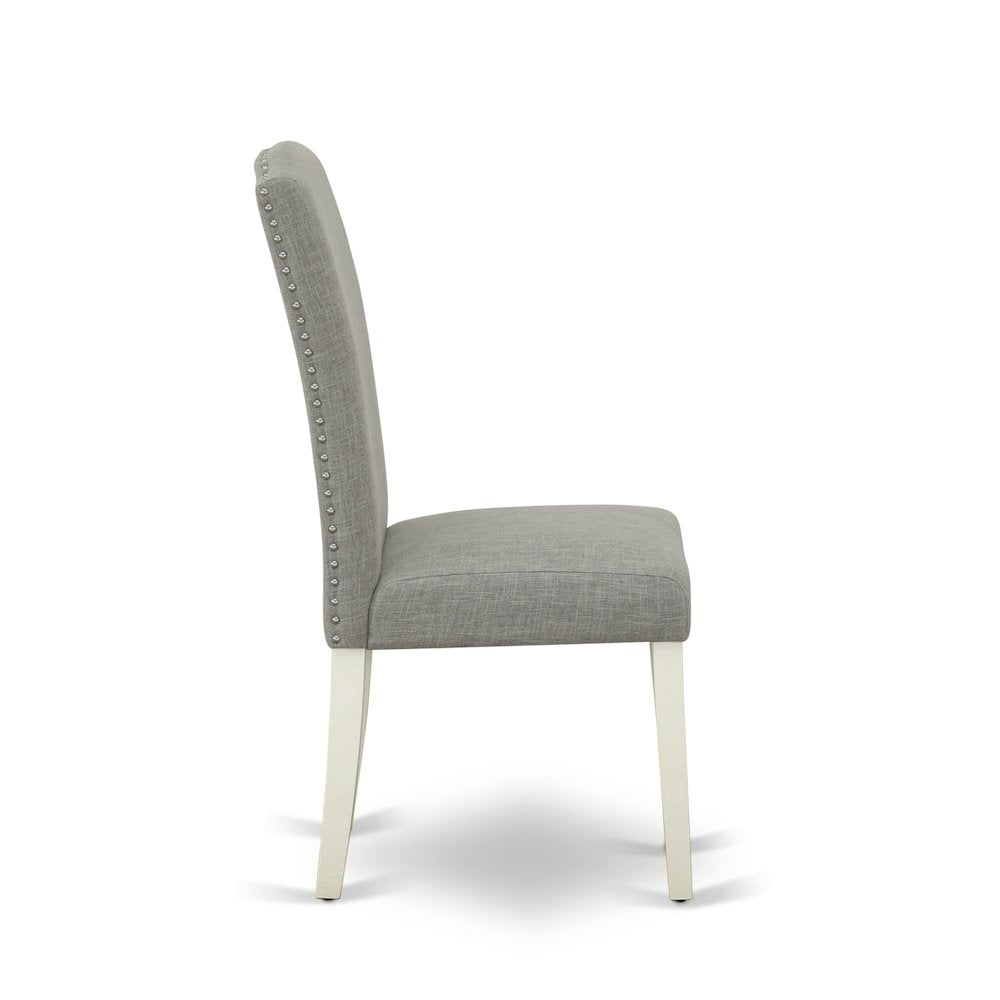 AMEN3-LWH-06 3 Piece Dining Set - 1 Pedestal Table and 2 Dark Shitake Dining Room Chair - Linen White Finish