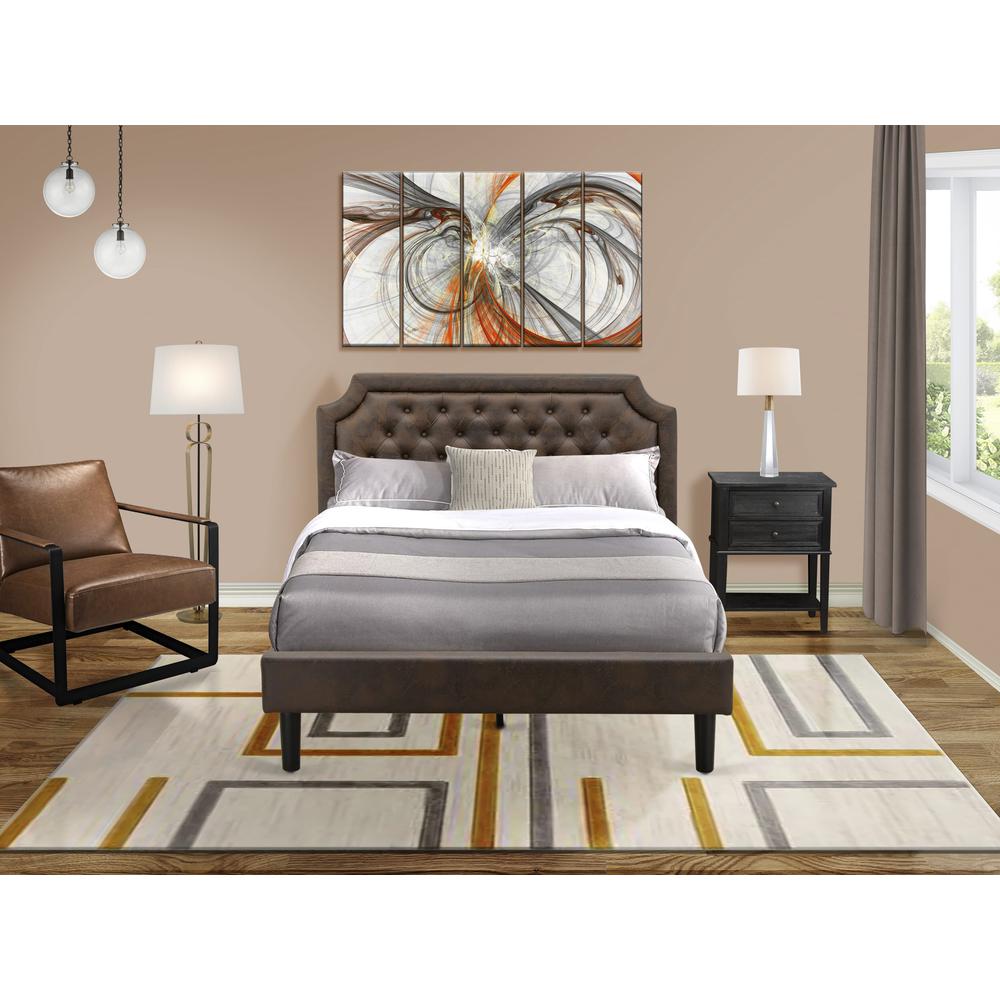 GBF-25-Q Wooden Bed Includes Black Textured Upholstered Headboard, Footboard and Wood Rails, Slats - Wooden 9 Legs - Black Finish