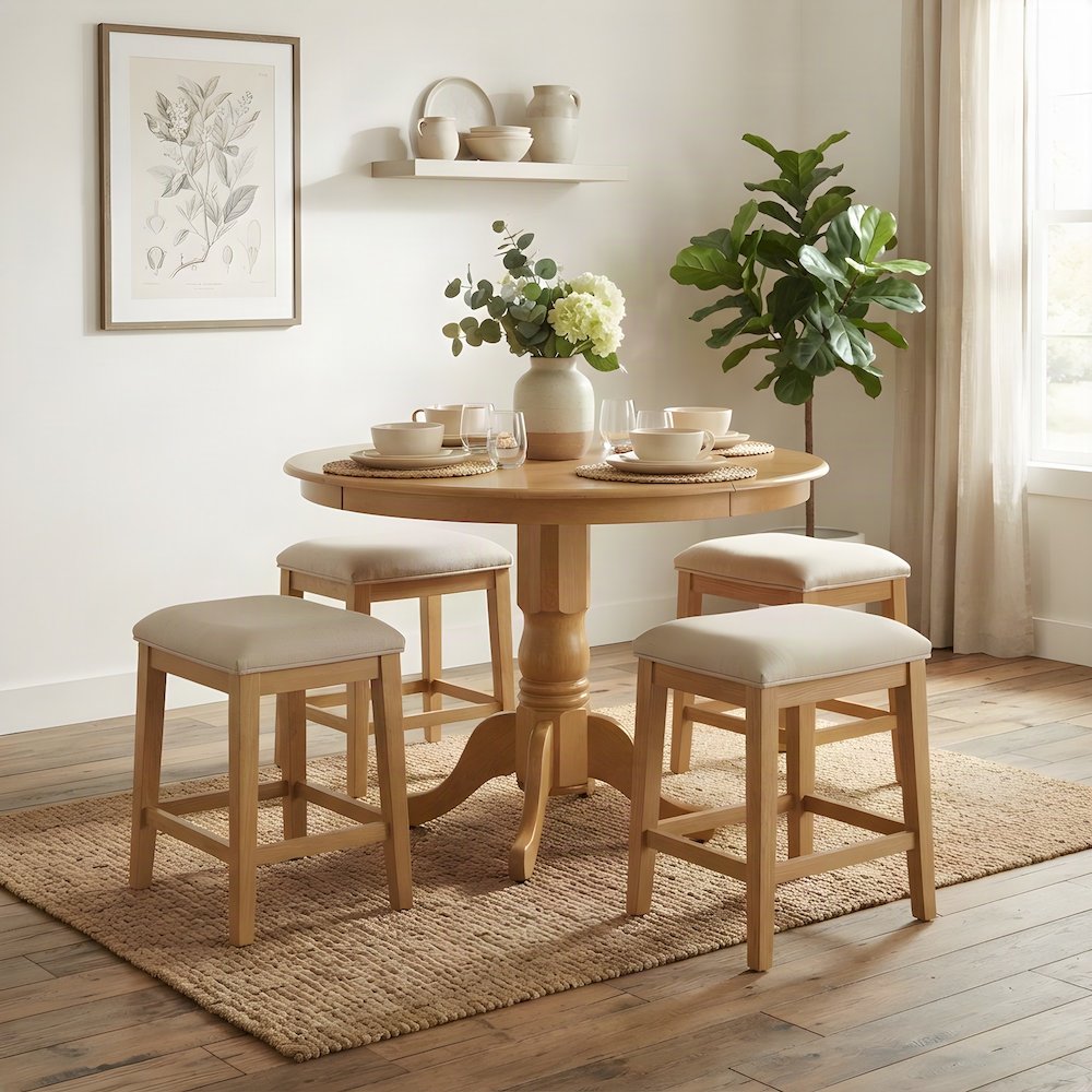 Traditional Round Wood Pedestal Counter Height Kitchen Bar Pub Table, Oak