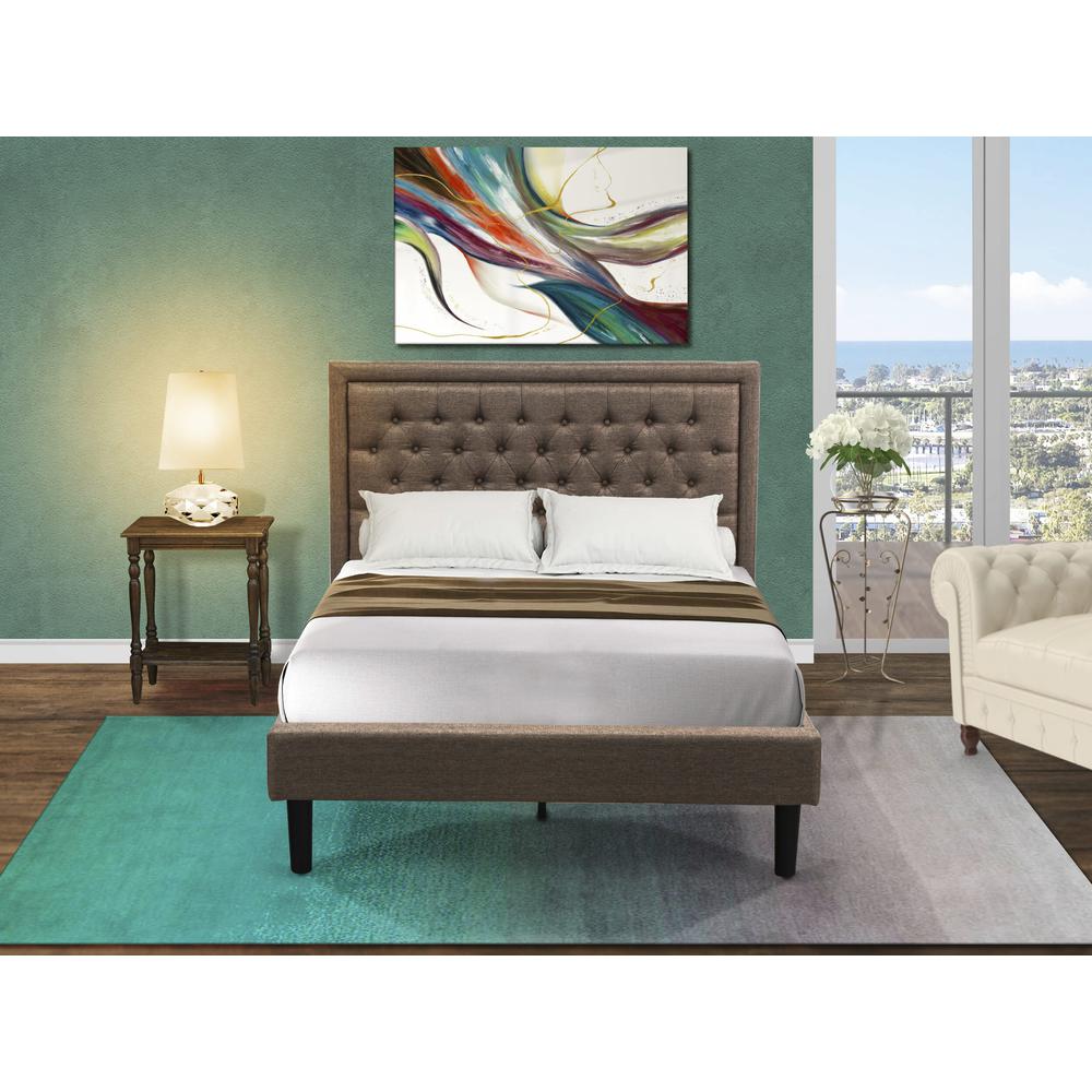 KD16F-1BF07 2 Pc Bed Set - Full Size Bed Dark Khaki Padded Headboard with 1 Nightstand - Black Finish Legs