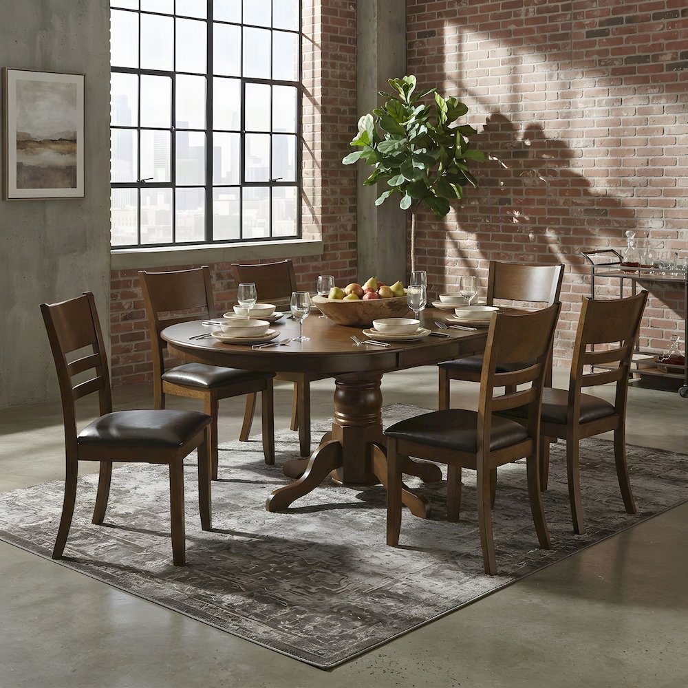 Wood Oval Dining Table with Butterfly Leaf and Chairs 7 Piece Set, Espresso