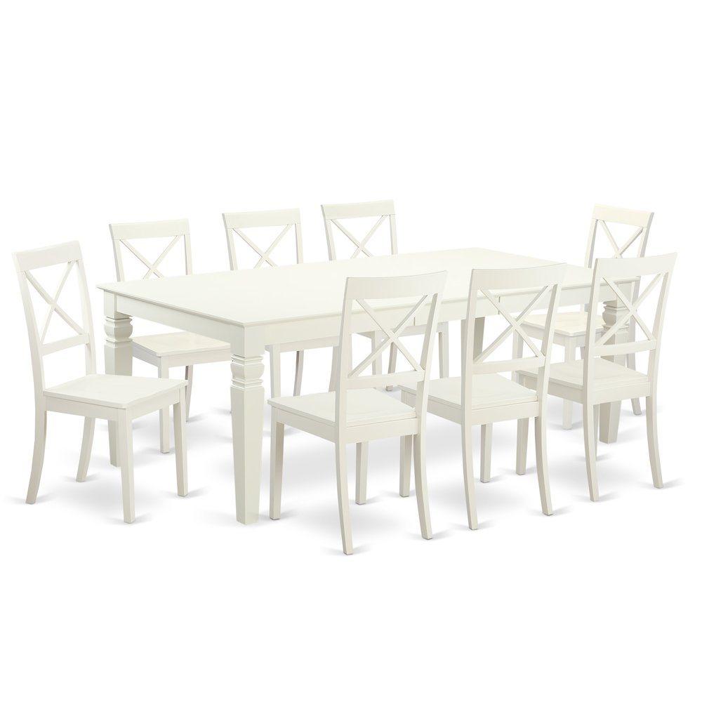 9 PcTable and chair set with a Dining Table and 8 Dining Chairs in Linen White