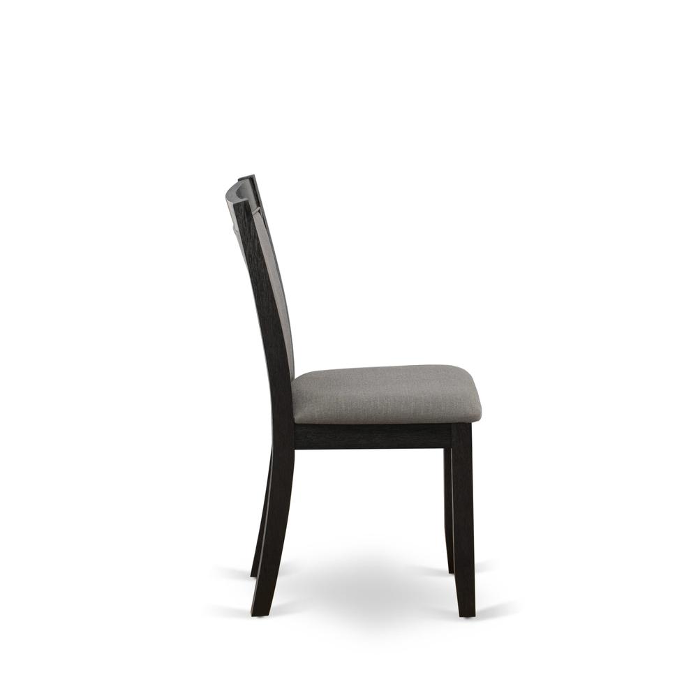 MZC6T50 Modern Dining Chairs - Dark Gotham Grey Linen Fabric Seat and High Chair Back - Wire Brushed Black Finish (SET OF 2)