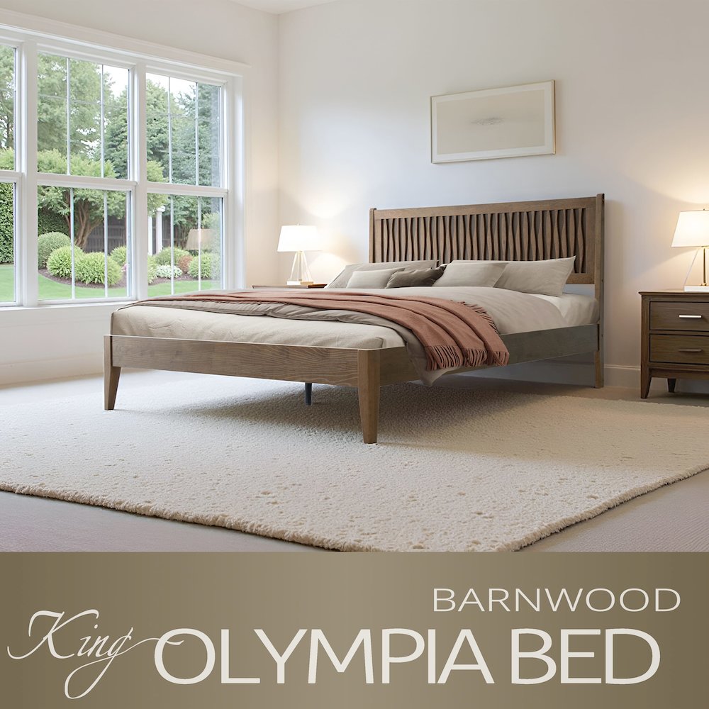 King Wooden Platform Bed Frame, Barnwood Finish, Morden Style