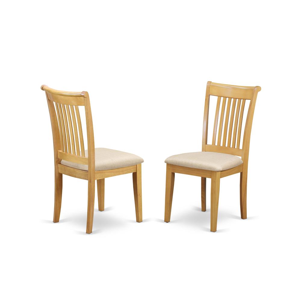 East West Furniture DMPO3-OAK-C 3 Piece Dining Table Set - Oak Wood Dining Table and 2 Oak Linen Fabric Chairs for Dining Room with Slatted back - Oak Finish