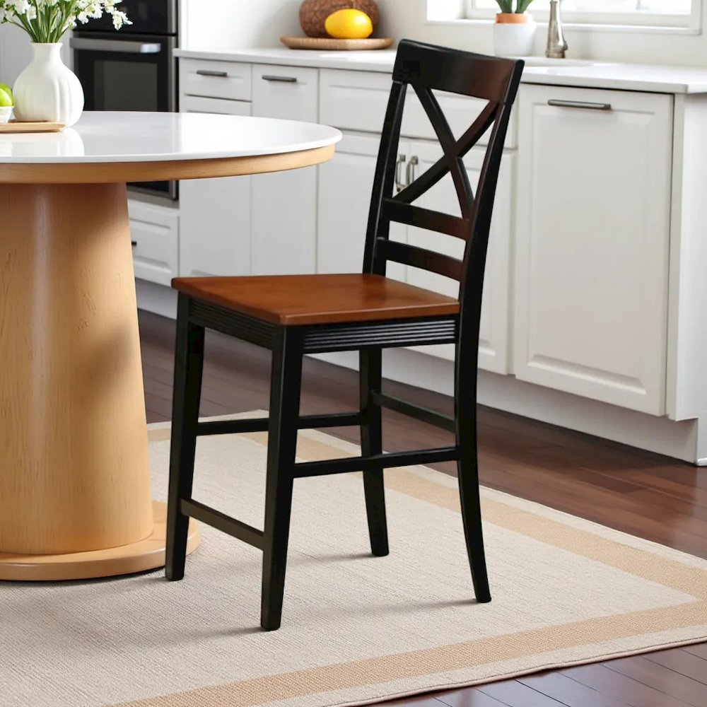 Elegant Wooden Counter Height Chairs with X-Back, Set of 2
