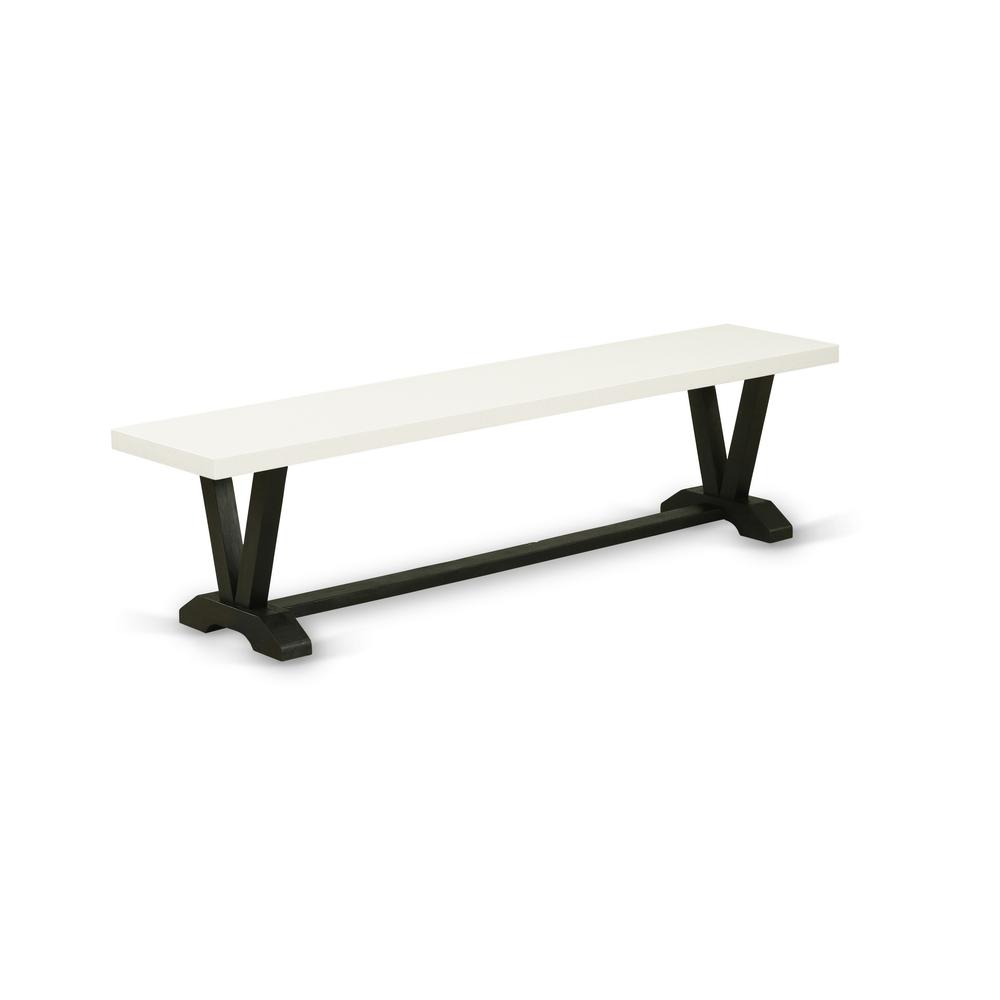 East West Furniture V2-627 3 Piece Small Dining Table Set for 4 - 1 Linen White Dinning Table and 2 Dining Table Bench - Wire Brushed Black Finish