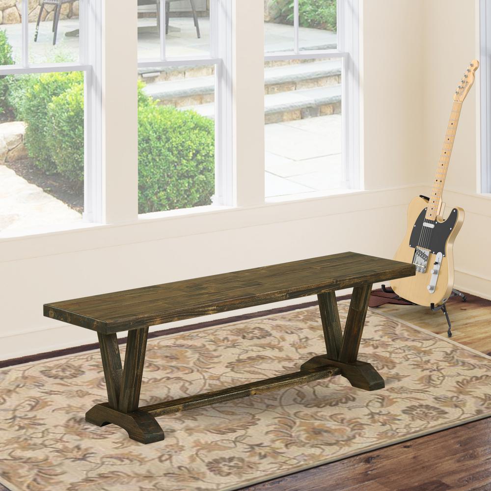 V-Style Mid Century Modern Dining Bench with Wooden Seat