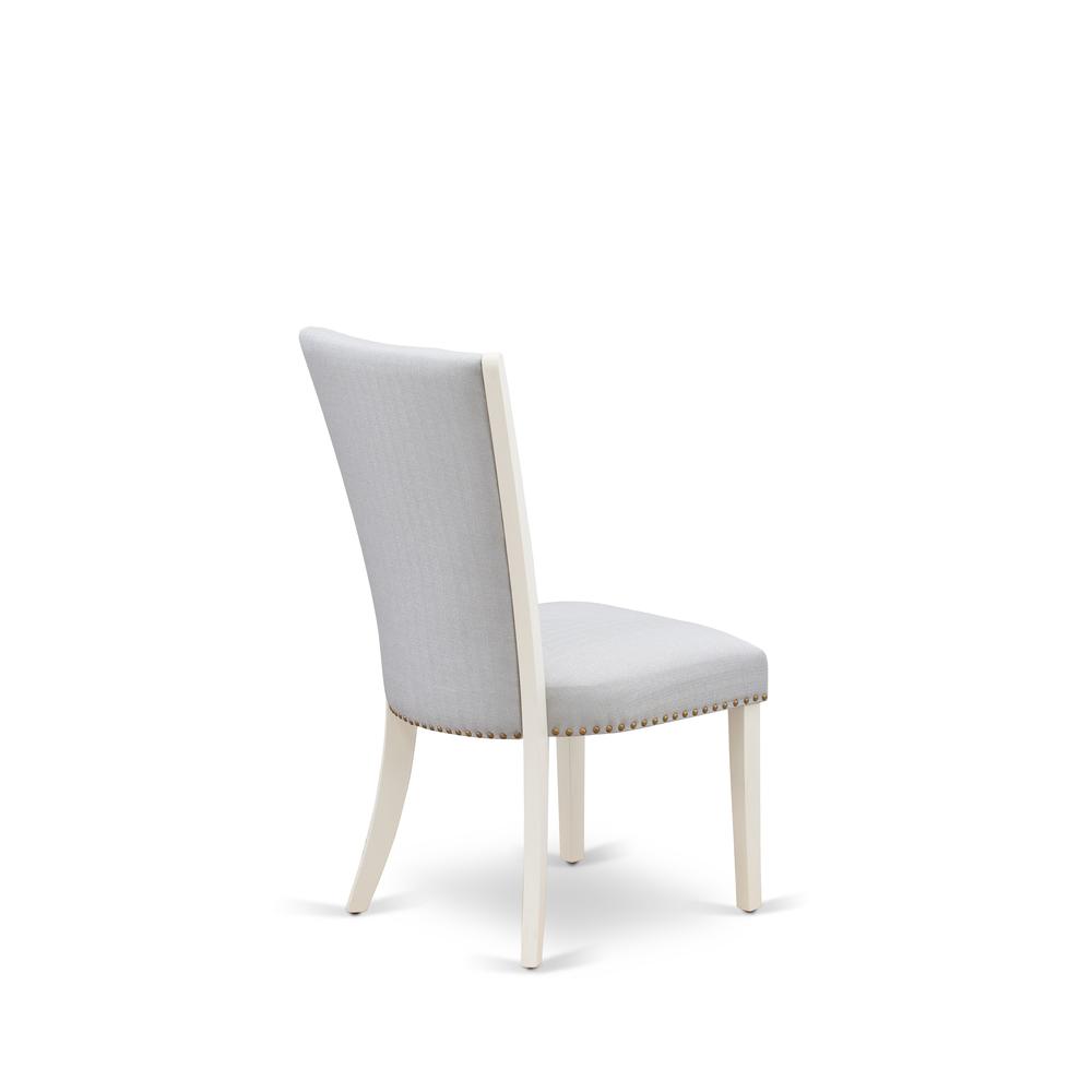 East West Furniture - Set of 2 - Upholstered Chair- Parson Chairs Includes Linen White Wood Frame with Grey Linen Fabric Seat with Nail Head and Stylish Back