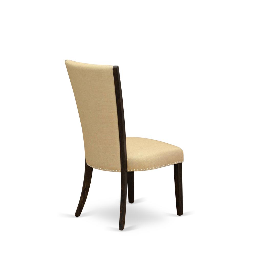 East West Furniture - Set of 2 - Wood Chairs- Wood Chair Includes Distressed Jacobean Hardwood Frame with Brown Linen Fabric Seat with Nail Head and Stylish Back