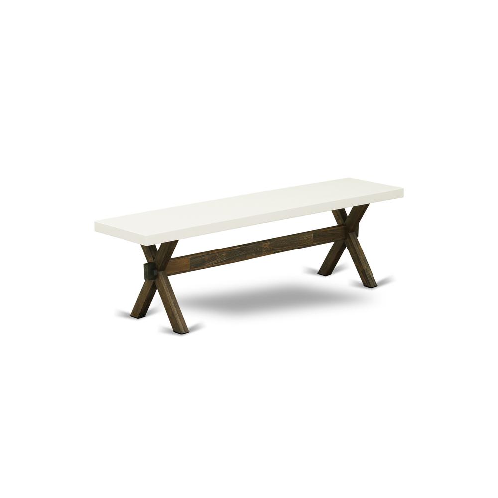 East West Furniture X2-726 3 Piece Dining Room Table Set - 1 Linen White Small Kitchen Table and 2 Small Wooden Benches - Distressed Jacobean Finish