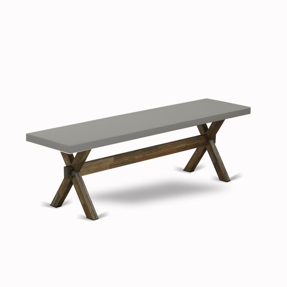East West Furniture X2-796 3 Piece Small Dining Table Set for 4 - 1 Cement Dining Room Table and 2 Table Bench - Stable and Sturdy Construction - Distressed Jacobean Finish