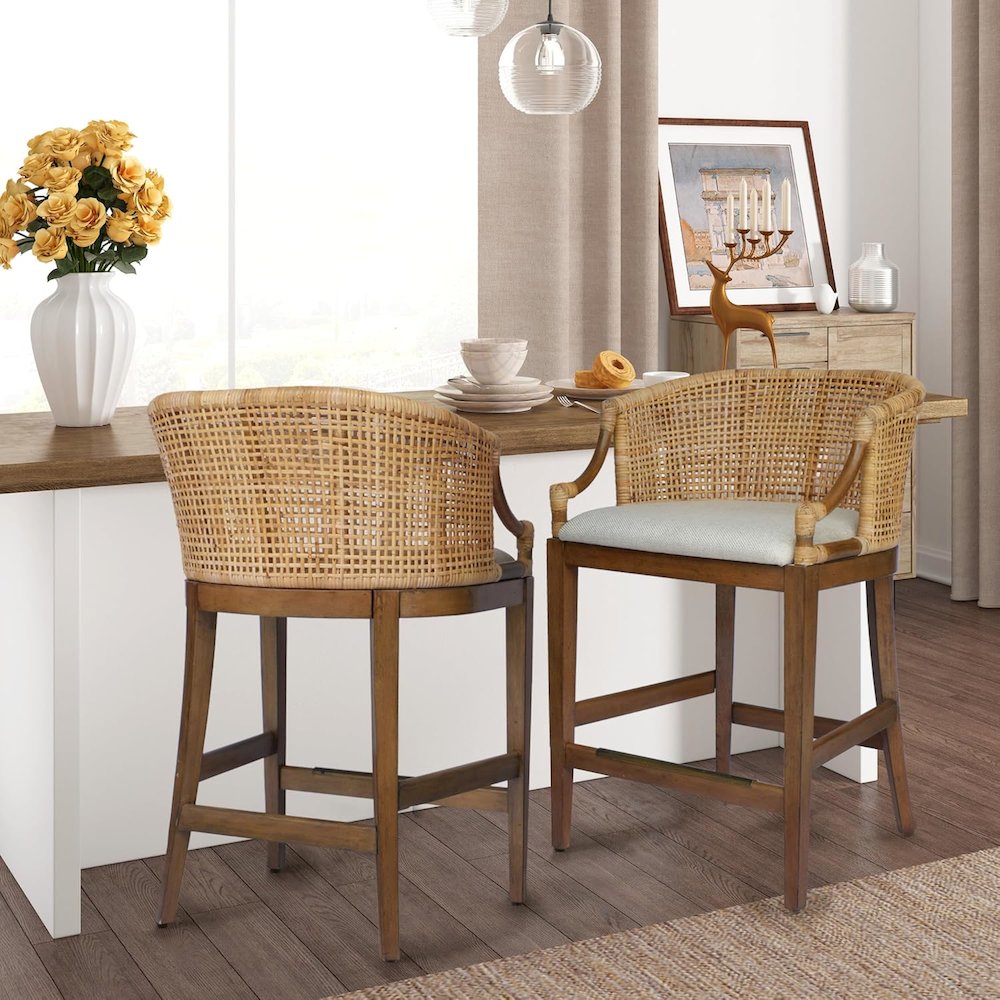 Handcrafted Rattan Counter Stool 25" H