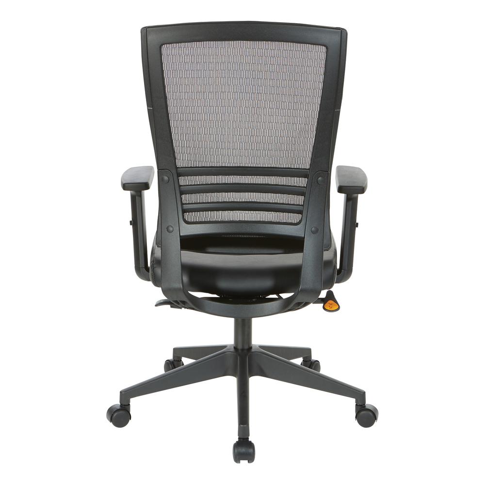 Vertical Mesh Back Chair in Black Frame with Black Faux Leather, EM60930-U6