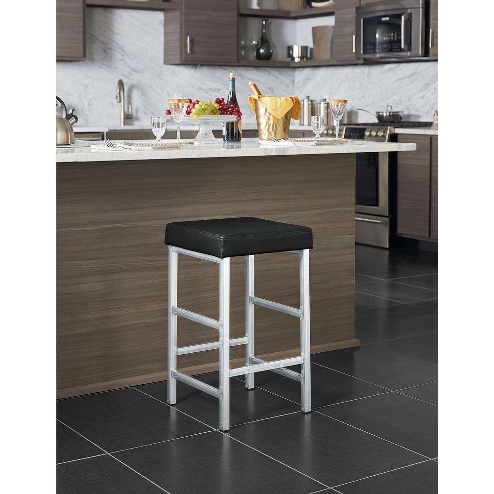26" Backless Stool in Black Fabric with Polished Chromes Legs, MET1326C-BK