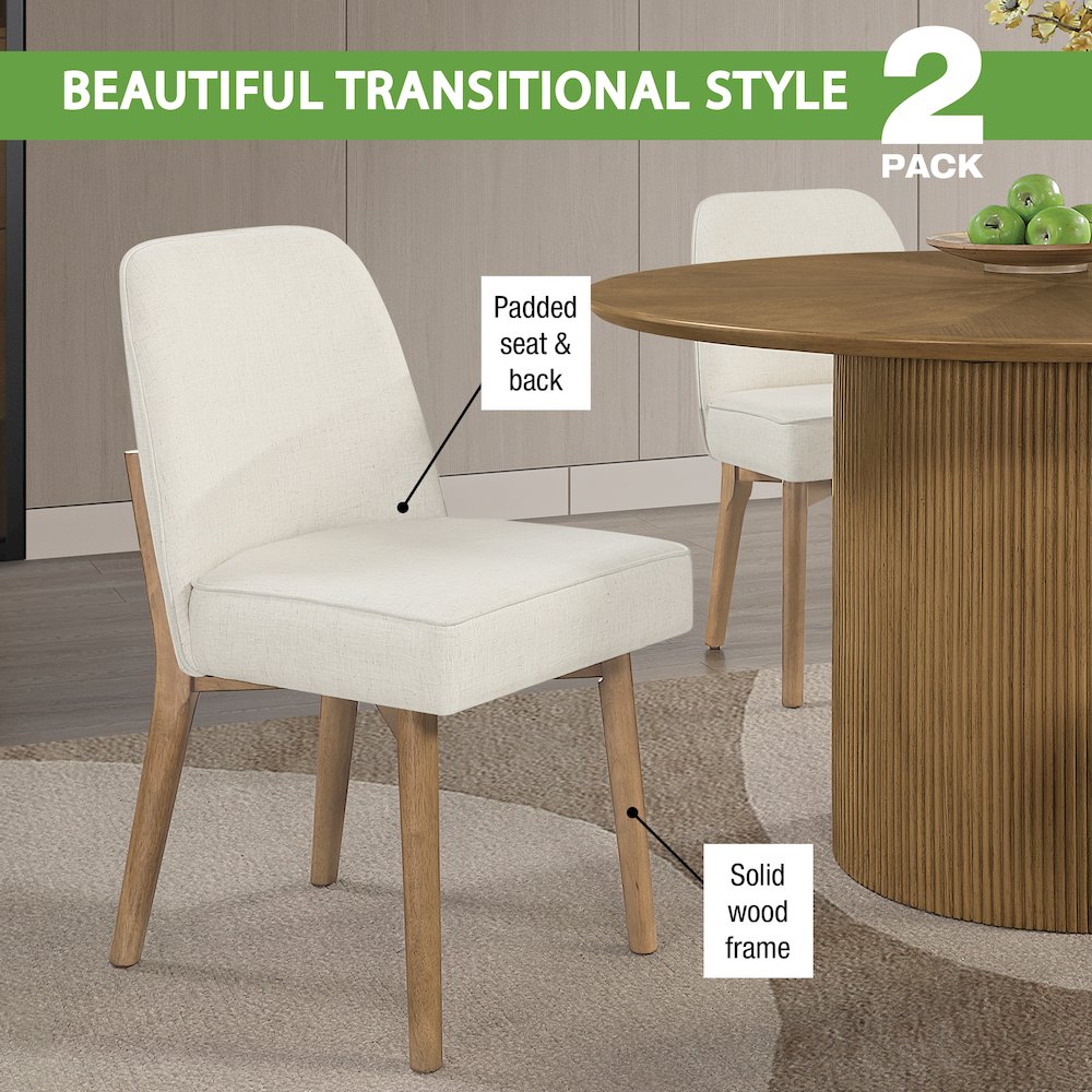 Jada Dining Chair 2-Pack in Linen Fabric with Oak Finish Wood
