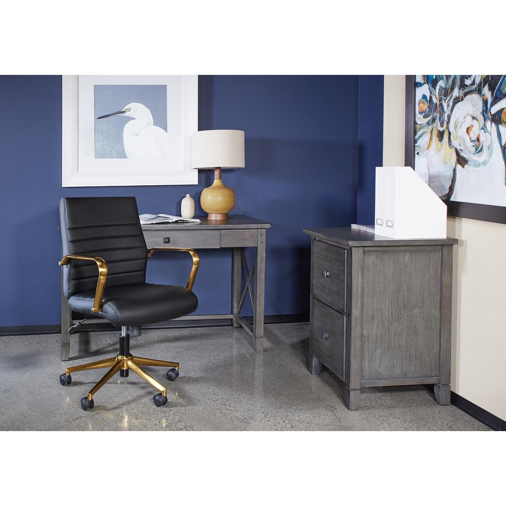 Mid-Back Black Faux Leather Chair with Gold Finish Arms and Base K/D, FL22991G-U6