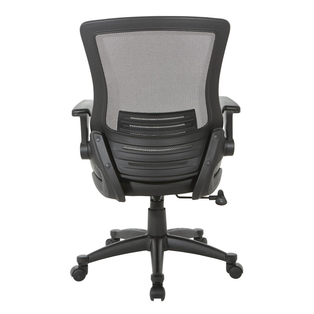 Screen Back Manager's Chair in Black Faux Leather Seat with PU Padded Flip Arms with Silver Accents, EM60926P-U6