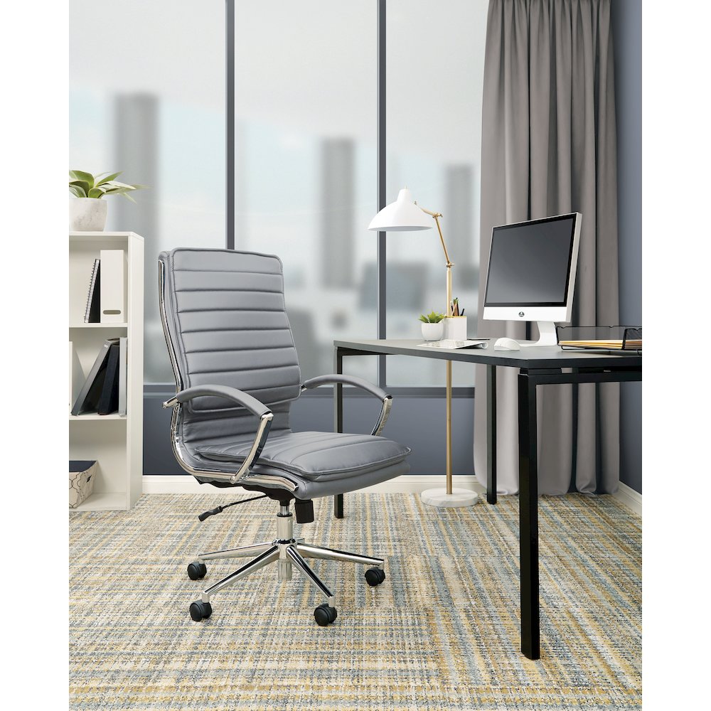 High Back Manager's Faux Leather Chair with Chrome Base, Removable Arm Sleeves