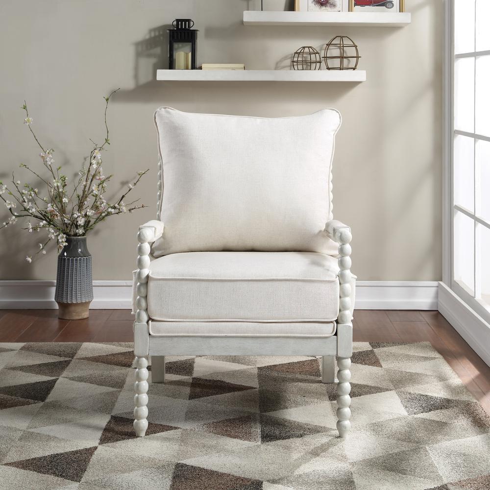 Kaylee Spindle Chair in Linen Fabric with White Frame, KLE-L32