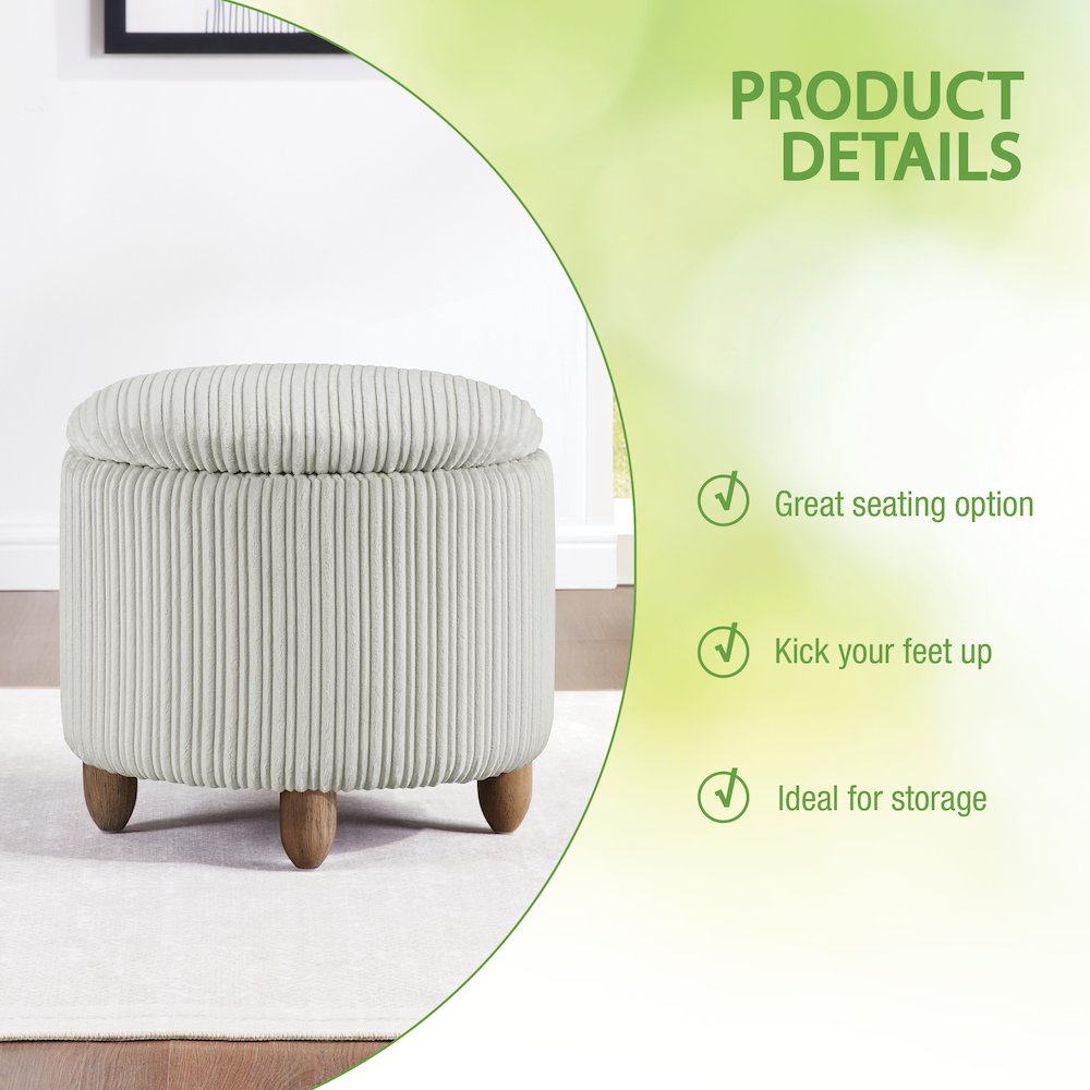 Lyra Storage Ottoman in Taupe Cord Fabric with Medium Oak Legs